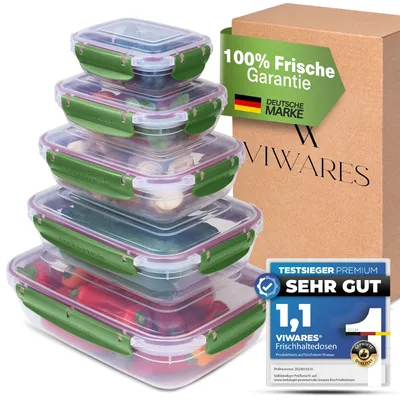 Produktbild von Viwares Frischhaltedosen Set - 5 Aufbewahrungsboxen Mit Deckel für Küche und Lebensmittel - Praktisches Mikrowellengeschirr - Meal Prep Boxen