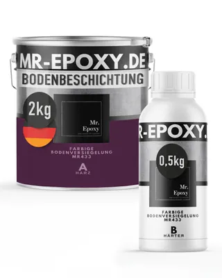 Produktbild von Mr. Epoxy Epoxidharz Bodenbeschichtung (2,5 kg, RAL 4007 Purpurviolett) - 2K Betonfarbe für Garagen, Keller & Werkstatt Boden - Flüssigkunststoff Epoxid Grundierung und Bodenversiegelung