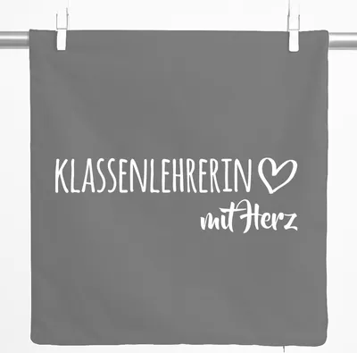 Produktbild von Huuraa Kissenbezug Klassenlehrerin mit Herz 40x40cm Steel Grey Baumwolle Dekokissenbezug Geschenkidee