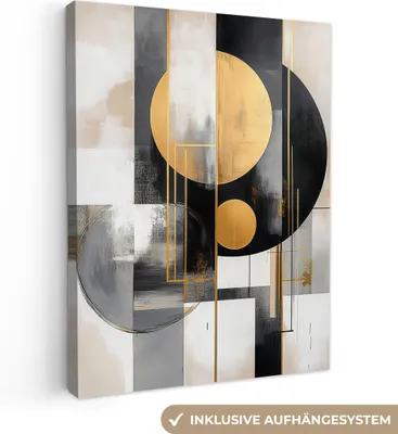 Obrázok produktu pre Obrazy na plátne 60x80 cm - Abstraktné tvary - Zlatá - Čierna - Strieborná, nástenné umenie, dekorácie obývacia izba, obraz