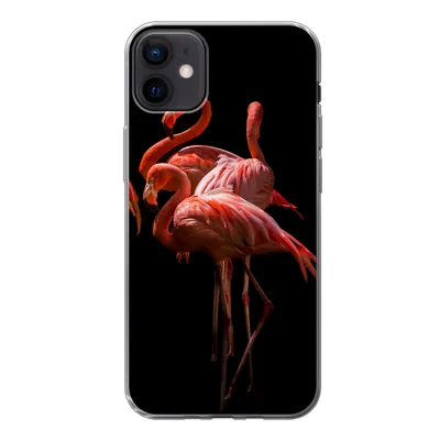 Produktbild von MuchoWow® Handyhülle Schutzhülle Hülle für iPhone 12 mini Flamingos - Vögel - Federn - Schwarz Silikon Softcase Handy Hülle - Bild