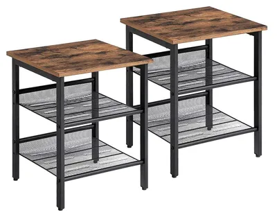 Image de Lot de 2 tables d'appoint et tables de chevet industrielles en bois et métal pour salon