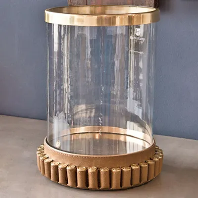 Produktbild von Casa Padrino Luxus Kerzenleuchter Vintage Messing im Patronen Design 24 x H. 31 cm - Hotel Restaurant Accessoires Windlicht Ständer Hurricane