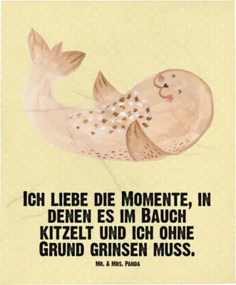 Produktbild von Mr. & Mrs. Panda Schlummerdecke Robbe Liegen - Gelb Pastell - Geschenk, Freude, Lachen, Meerestier, Babydecke, Schmusedecke, Plaid, Ostsee, Nordsee, Kinderdecke, Strand