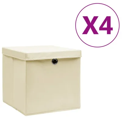 Produktbild von Möbel Aufbewahrungsboxen mit Deckeln 4 Stk. 28x28x28 cm Creme - Aufbewahrungsboxen 325216