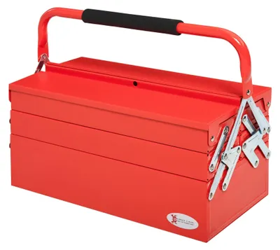 Image de Boîte à outils en acier - Boîte à outils pliante - 5 compartiments - Poignée de transport - Rouge