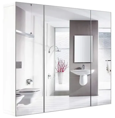 Obrázek produktu pro Koupelnová zrcadlová skříňka – závěsná zrcadlová skříňka – 3dveřová – dřevo – moderní design – 70 x 60 x 15 cm – bez osvětlení – bílá