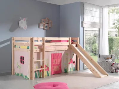 Image de Vipack lit de jeu Pino incl. toboggan, surface de couchage 90x200 cm avec set textile rideau "Spring