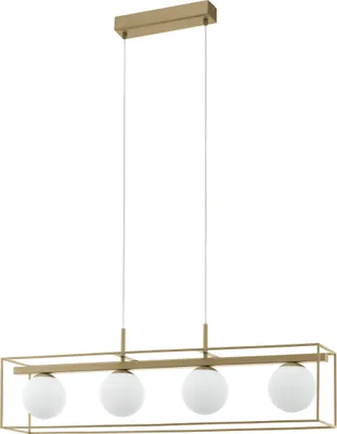 Produktbild von EGLO Pendellampe Vallaspra, 4 flammige Hängellampe, Pendelleuchte aus Stahl, Farbe: Champagner, Glas: Weiß, opal-matt, Fassung: E14