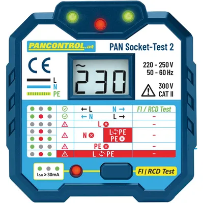 Produktbild von Pancontrol PAN Socket-Test-2 Steckdosenprüfer Schuko-Prüfer Steckdosentester ohne Batterien, 30 mA-FI-Prüftaste, beleuchtete 8-mm-Anzeige