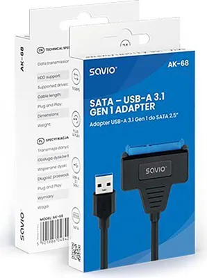 Produktbild von SAVIO AK-68 Adapter USB-A 3.1 Gen 1 (M) - SATA (F) für 2 5  Laufwerke