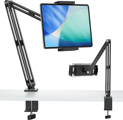 Produktbild von Tablet Halterung - Halterung für tisch & bett, verstellbare Armklemme mit 360° drehbarer Basis, tablet ständer Kompatibel mit iPhone, iPad (4.7-13 in)