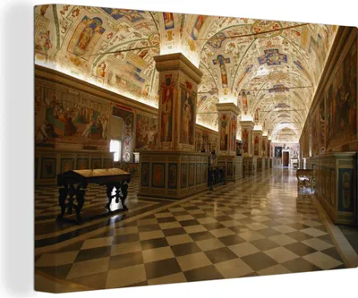 Zdjęcie produktu dla OneMillionCanvasses® - Obraz na płótnie - 140x90 cm, Sala Biblioteki w Muzeum Watykańskim, Dekoracja ścienna - Zdjęcie na płótnie - Obraz na drewnianej ramie