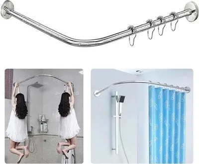 Immagine prodotto di Supporto per tenda da doccia a L estensibile in acciaio inox 304 per bagno, mensola angolare in acciaio inox per bagno (argento, 70-100 x 70-100 cm)