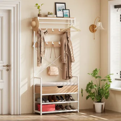 Produktbild von Garderobe mit Sitzbank und Schuhregal - Modulare Kleiderständer für Flur