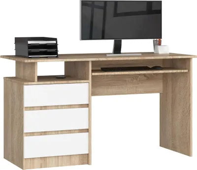 Immagine prodotto di Scrivania CLP 135 cm con spazio di archiviazione e design ergonomico colore Sonoma/Bianco
