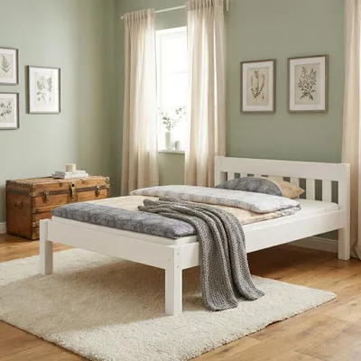 Produktbild von Futonbett weiß Einzelbett 120x200 Kiefer Massivholz Zubehör wählbar V-60.38-12Wohne Zubehör