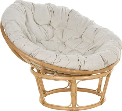 Produktbild von BELIANI Gartensessel Natürlich Rattan Rund 110 cm Groß Drehbar mit Auflage Beige Boho Korbsessel Rattansessel Outdoor Indoor Terrasse Balkon Sitzmöbel
