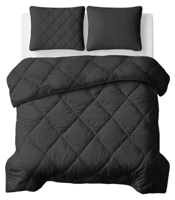 Image de Couverture "Sleeptime Lazy" unie, noire, 200 x 200 cm, avec taies d'oreiller