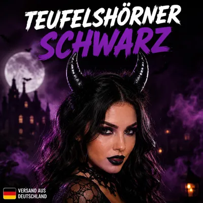 Produktbild von Schwarze Plüsch Teufelshörner, Einheitsgröße, mit Federn und anpassbarem Haarband