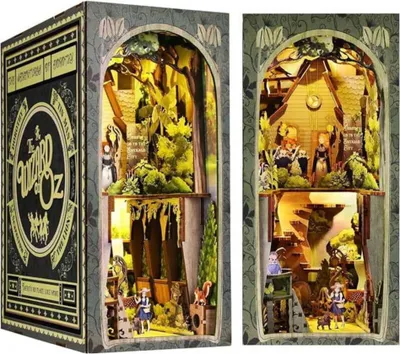 Image de Habarri | DIY Book Nook - Le Magicien d'Oz - Puzzle 3D - Kit maison miniature avec meubles et lumière LED - Kit coin de livre