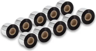 Produktbild von vhbw 10x Thermotransfer-Band kompatibel mit TSC TTP-245 Plus, TTP-2410M Drucker Etikettendrucker, Wischfest, 50 mm x 300 m, Wachs-Plus Schwarz
