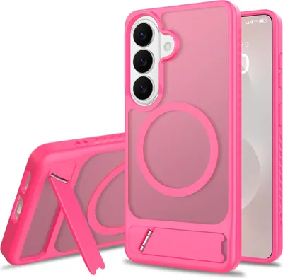 Immagine prodotto di Custodia magnetica per Samsung Galaxy S26+, custodia opaca traslucida resistente agli urti con supporto, compatibile con MagSafe Rosa