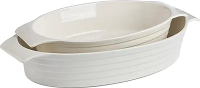 Obrázek produktu pro VESSIA | Zapékací mísy - oválné - sada 2 kusů - 36 a 30 cm - bílá krémová - s uchem - keramika