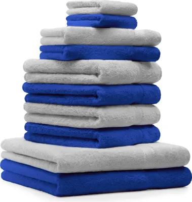 Produktbild von Betz 10-tlg. Handtuch-Set PREMIUM CLASSIC 2 Duschtücher 4 Handtücher 2 Gästetücher 2 Seiftücher  Farbe: royalblau & silbergrau