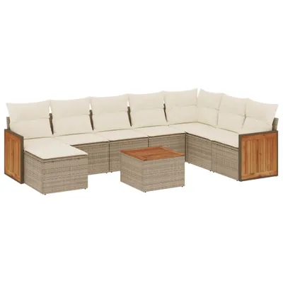 Produktbild von vidaXL 9-tlg. Garten-Sofagarnitur mit Kissen Beige Poly Rattan
