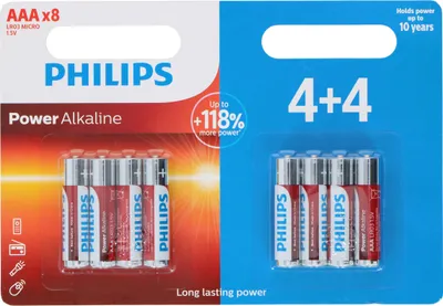 Immagine prodotto di Batterie alcaline Philips LR03 / AAA in confezione da 8 pezzi, durata oltre 10 anni