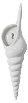 Produktbild von Moderne weiße Muschel-Wandvase aus Keramik, Wandvase zur Blumenmontage für Wohnzimmer, Schlafzimmer, Blumenarrangements