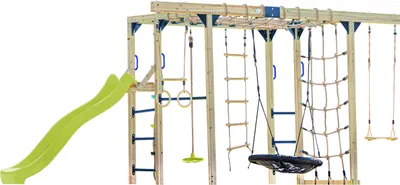 Immagine prodotto di AXI Boris Struttura per arrampicata in legno con scivolo verde chiaro | Struttura per arrampicata attrezzata per bambini con diverse altalene, trapezio, reti per arrampicata e barre parallele