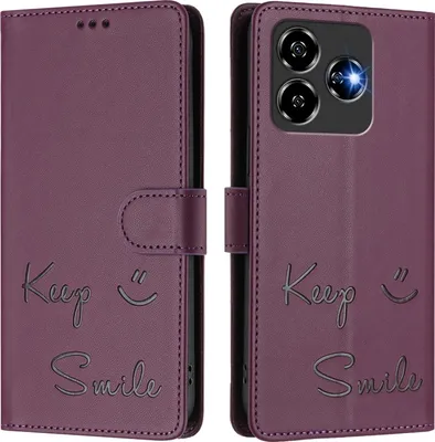 Produktbild von Für ZTE Blade V60 Vita / Axon 60 Lite Keep Smile Kunst Leder RFID Schutz Handyhülle Violett