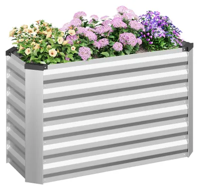 Image de Bordure de jardin surélevée - Bac de plantation - 100 x 40 x 56 cm - Acier galvanisé - Résistant à la rouille - Rectangulaire - Argenté