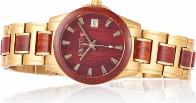 Produktbild von Bonizetti Damenuhr MACCU PICCHU Holz-Uhr Kastanienbraun Gold Durchmesser 3,9cm Armbanduhr, Sandelholz, Frauen Accessoires, Naturmaterialien, Materialmix, leicht