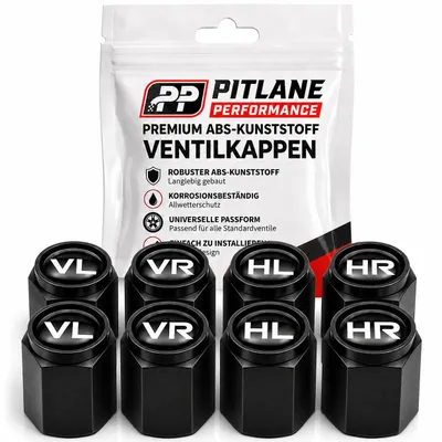 Produktbild von Pitlane Performance Ventilkappen Auto mit Beschriftung im 8er Set