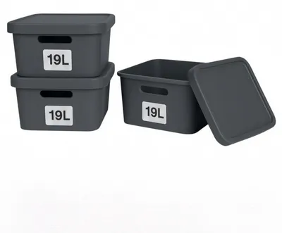 Produktbild von Plastard Aufbewahrungsbox mit Deckel 3er-Set 19 Liter in Anthrazit