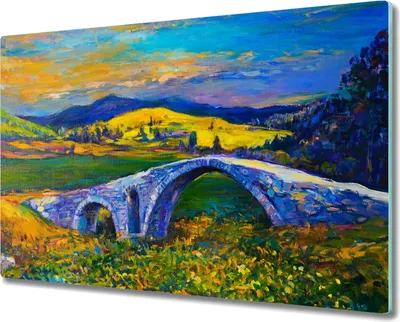 Produktbild von Coloray Küchenbrett Kochplattenabdeckung Hackbrett Schneidebrett Herdabdeckplatte 80x52 cm - Landschaft Brücke