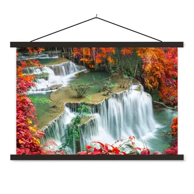 Produktbild von MuchoWow® Textilposter Bäume - Wasserfall - Herbst - Natur 150x100 cm mit schwarzem Rahmen - Schlafzimmer