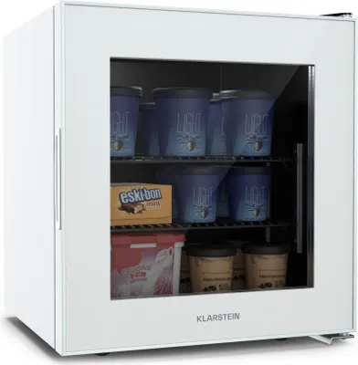 Obrázok produktu pre Klarstein mini mraznička 36 l So sklenenou prednou časťou, 5-stupňový termostat Od 0 do -18 °C, výškovo nastaviteľné nožičky - Kompaktná mraznička Do kancelárie, bytu, študentského domova