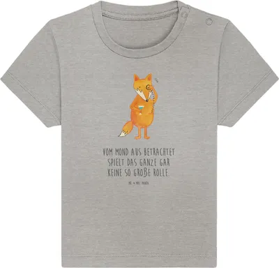 Produktbild von Mr. & Mrs. Panda Babyshirt Fuchs Lord 12. - 18. Monat - Heather Grey - Geschenk, Schick, Mond, Kinder T-Shirt, Neugierig, Cocktail, , Motivation Spruch, Öko Baby