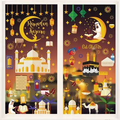 Productafbeelding van Ramadan-decoratie, 9-delig, zelfklevende sterren- en halvemaanstickers