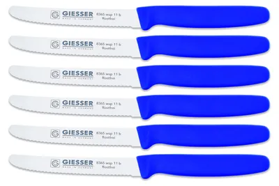 Produktbild von 6er Set Giesser Brötchenmesser Tomatenmesser Küchenmesser 3mm Wellenschliff Klinge 11cm - blau