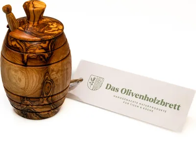 Produktbild von Honigtopf mit Honiglöffel aus Olivenholz 12 cm