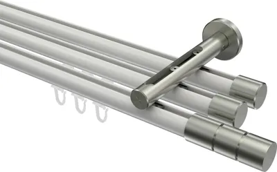 Produktbild von Interdeco Innenlaufstange / Gardinenstange mit Innenlauf Weiß / Edelstahl-Optik, Typ Siteno Elanto (Rillenzylinder), 20 mm Ø 3-läufig, 220 cm