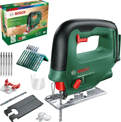 Produktbild von Bosch Haus und Garten 0603011101 Bosch UniversalSaw 18V-100 (ohne Akku, System de 18 V, mit Set de 15 Sägeblätter de Stichsäge, in Box) - de Edition Amazon