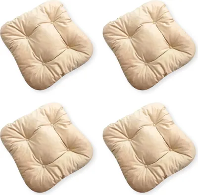 Produktbild von 4L Textil 4er Set Stuhlkissen mit Bändern Indoor & Outdoor Sitzkissen Gartenstuhlauflagen Sitzauflagen Bodenkissen (40x40 cm, 4 er Set, Beige)