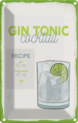 Produktbild von vianmo Blechschild 18x12 cm Gin Tonic Cocktail Recipe