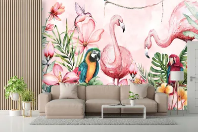 Obrázek produktu pro DECO WALLS fototapeta do dětského pokoje papoušci a plameňáci - výjimečná odolnost XXL 148x220 cm